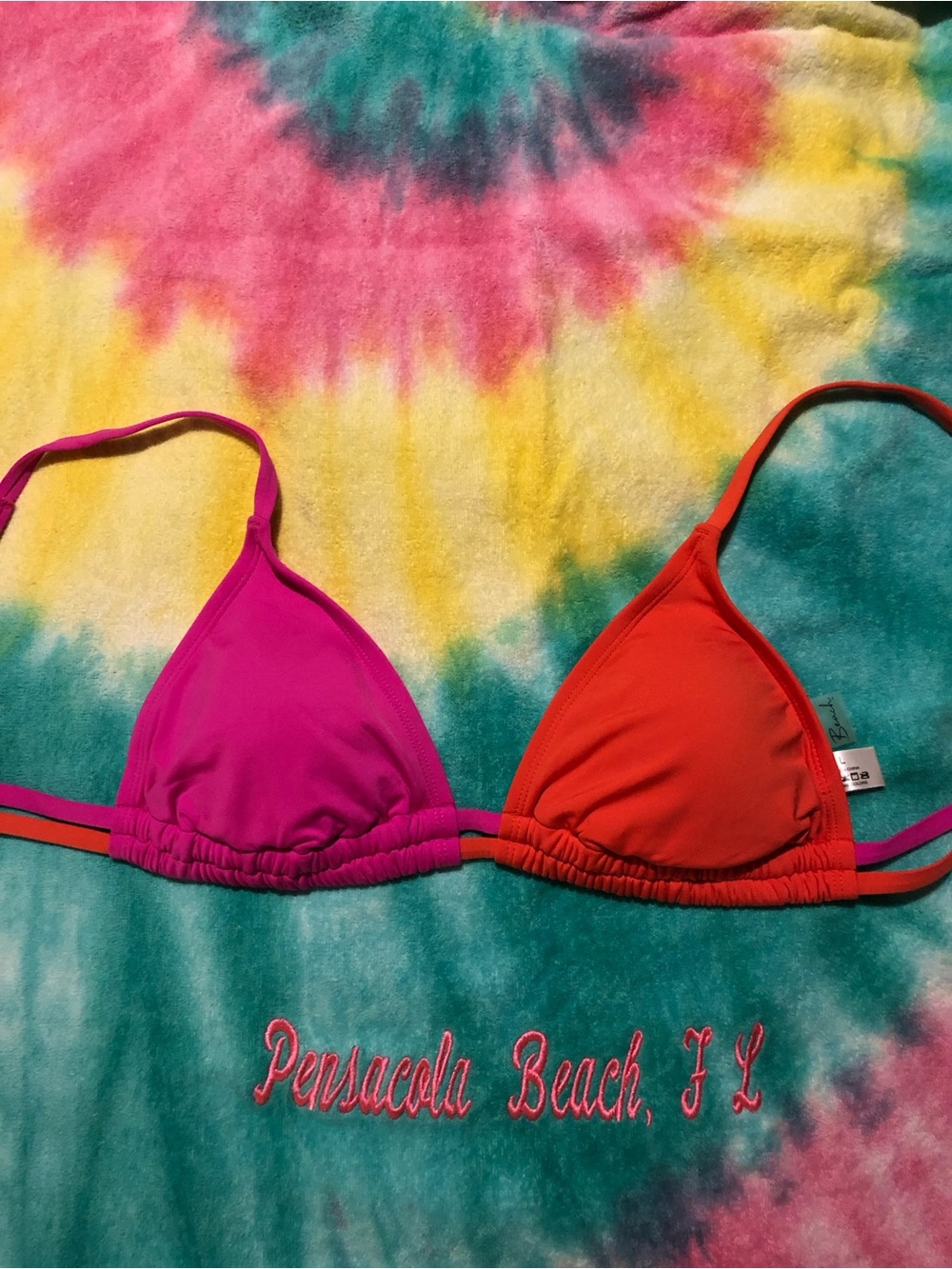 Women's Two-Tone Pink & Orange Triangle Bikini Top